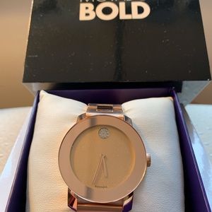 MOVADO Crystal-Accented Rose Gold-Tone Stainless Steel Watch